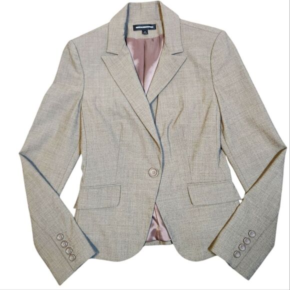 Express Design Studio‎ Blazer Jacket Tan Neutral Fitted Stretch Suit Satin 2 - Picture 1 of 8